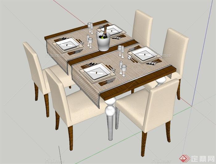 木质四人餐桌设计SU模型
