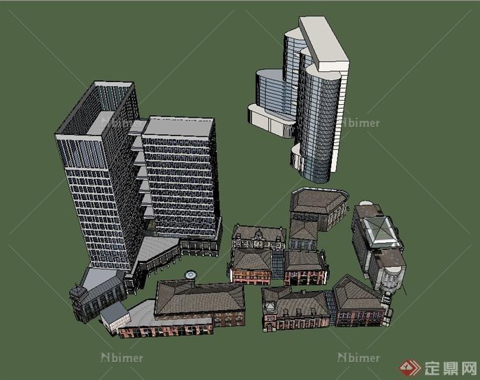 欧式风格商业楼、办公大楼综合建筑设计su模型[原