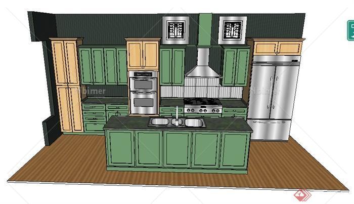 现代风格整体厨房场景室内设计su模型