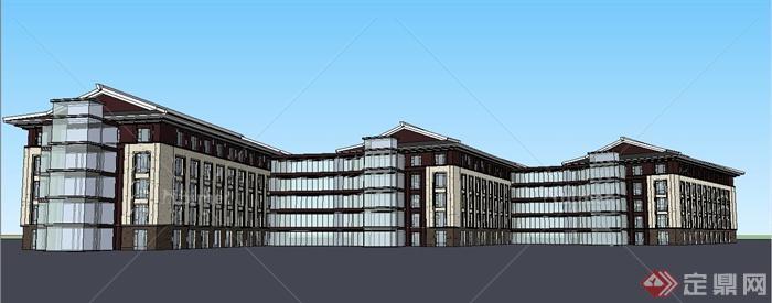 某新中式风格酒店客房区建筑设计SU模型[原创]