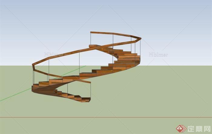旋转简约木楼梯SU模型