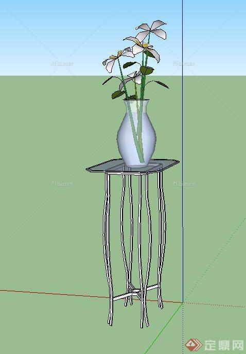 现代简易玻璃花架与花瓶插花设计SU模型