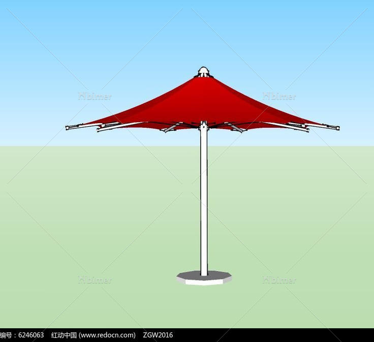 金属方形红色遮阳伞su模型