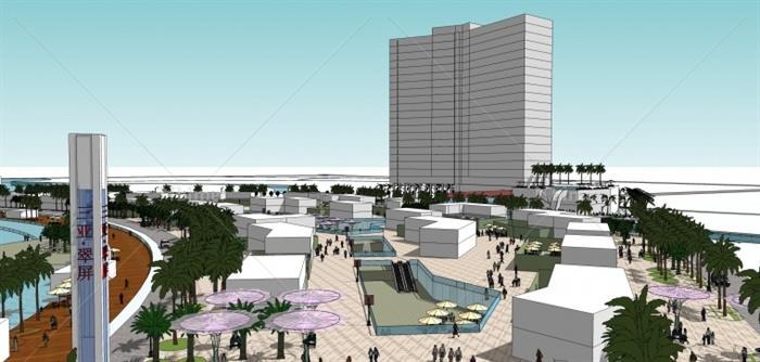 某现代风格滨海商业街景观规划设计SU模型含JPG图