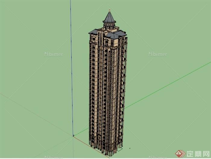 欧式尖顶高层住宅建筑设计Sketchup草图大师模型