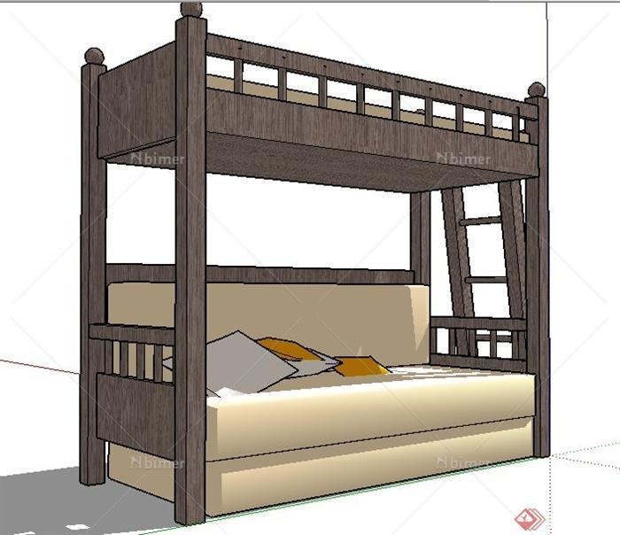 现代木质儿童床设计su模型[原创]
