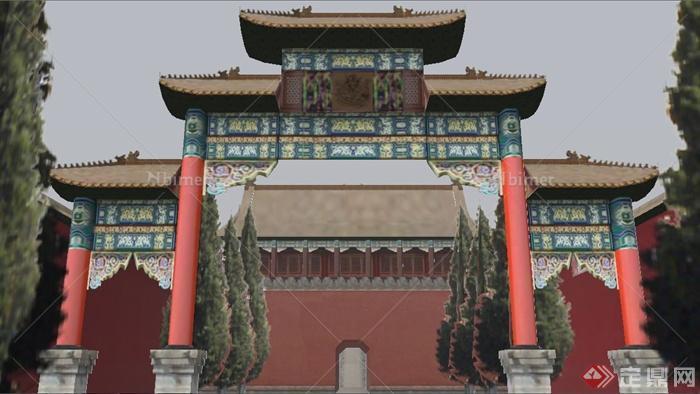 中式风格宫殿建筑设计su模型[原创]