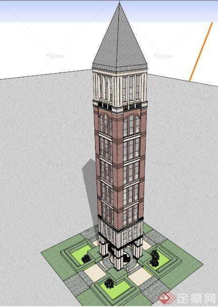 某英伦风景观塔楼设计su模型
