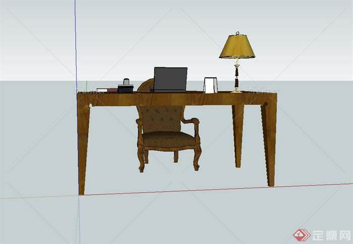 美式风格室内办公桌椅设计su模型