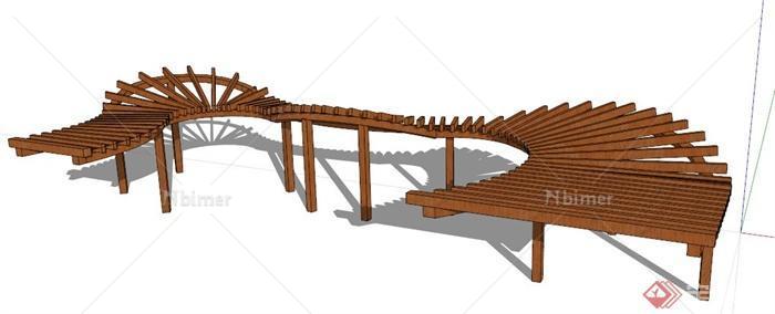 现代不规则木质廊架设计su模型