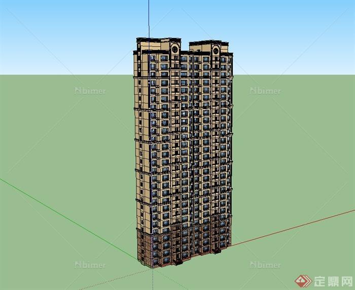 现代风格高层住宅小区楼建筑SU草图大师模型[原创