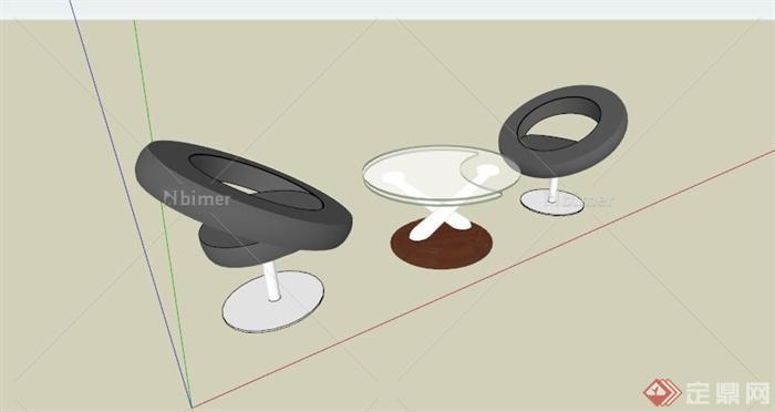 现代圆形茶几座椅组合SU模型