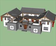 中式四合院客栈建筑规划设计方案su模型