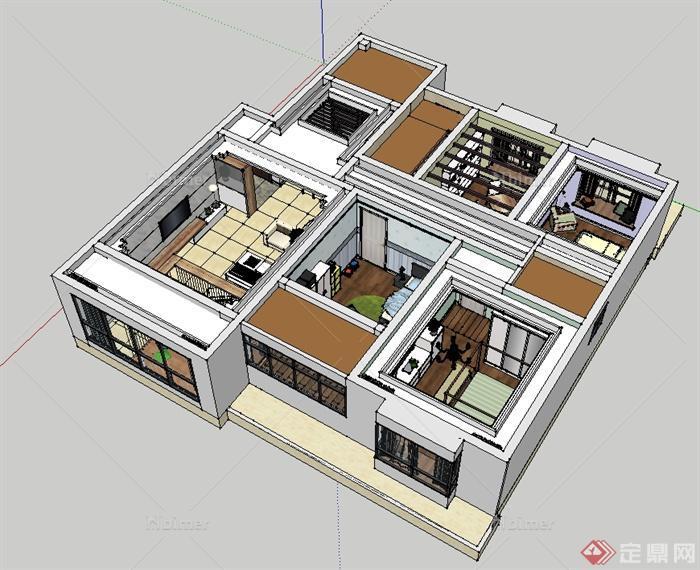 现代风格详细精致室内住宅空间装饰设计su模型[原