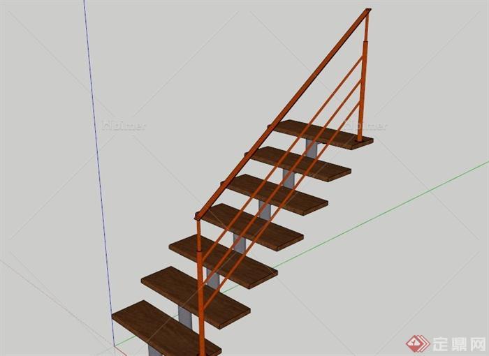 某室内木制楼梯带栏杆扶手SU模型