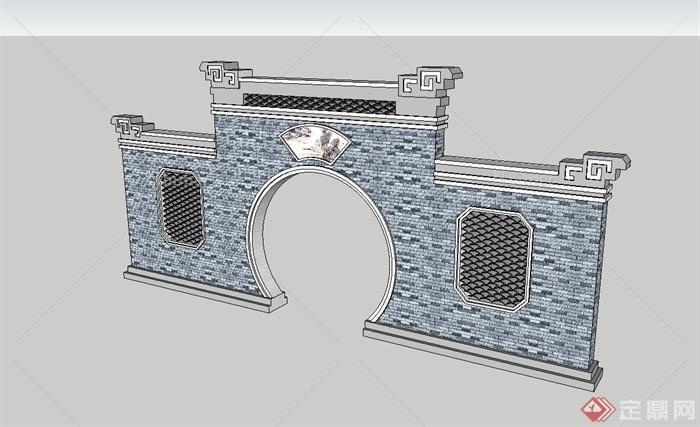 某古典中式庭院景墙门设计su模型