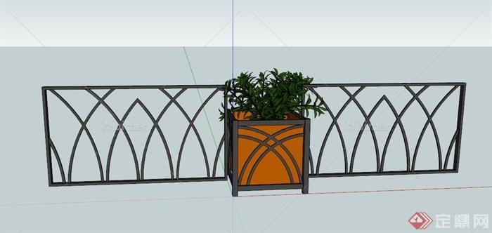 现代某铁艺围栏与花坛设计SU模型