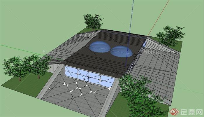 某现代防震单层建筑设计SU模型