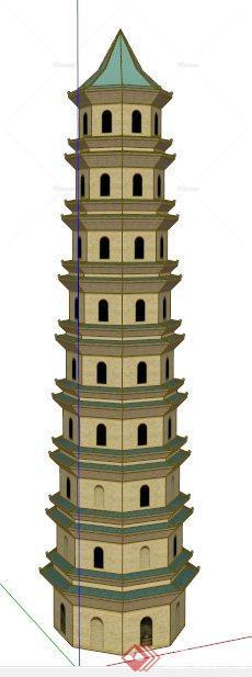 中式风格某景观塔设计su模型
