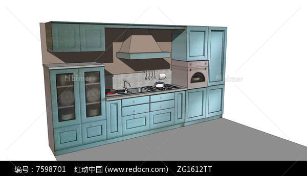 地中海风格厨房橱柜模型SU