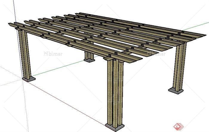 某园林景观木制矩形花架SU模型