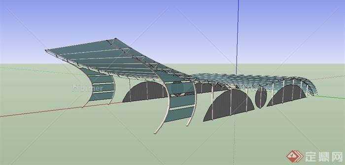 园林景观节点地下车库入口玻璃廊架设计SU模型