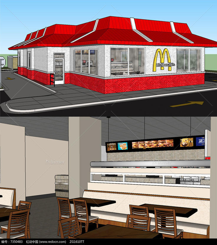 麦当劳快餐店餐厅室内建筑SU模型