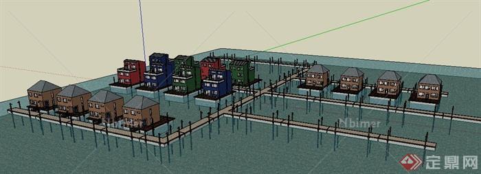 水上居住小镇建筑设计su模型