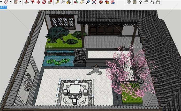 新中式风格庭院景观方案Su精细设计模型[原创]