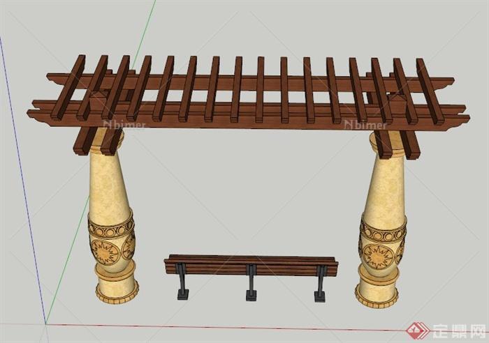 欧式柱廊坐凳设计SU模型
