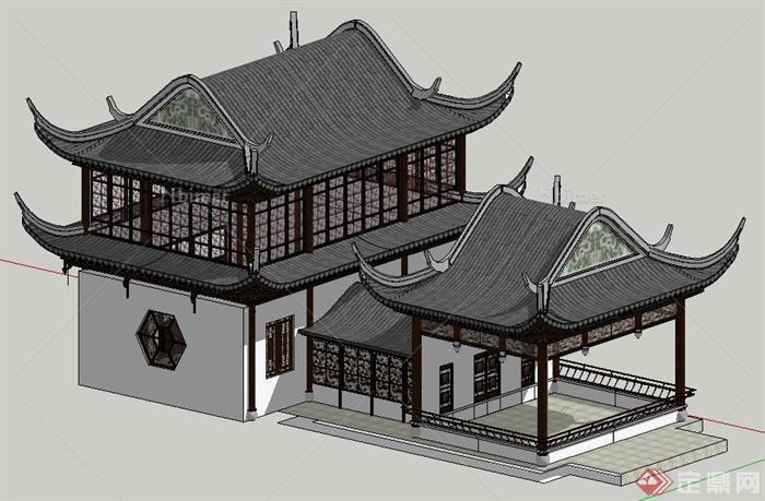 古典中式风格戏楼建筑设计su模型