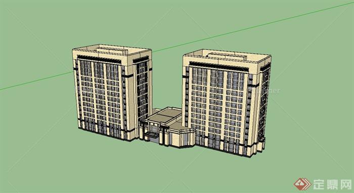 某新古典风格酒店式公寓建筑设计SU模型[原创]