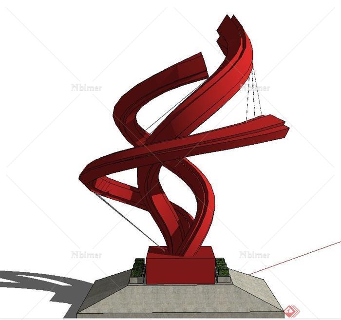 现代红色螺旋扭曲小品设计SU模型