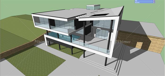 某现代简约风格别墅建筑方案设计SU模型（含效果