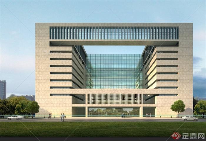 某现代方形行政办公楼建筑设计3DMAX模型与PSD效