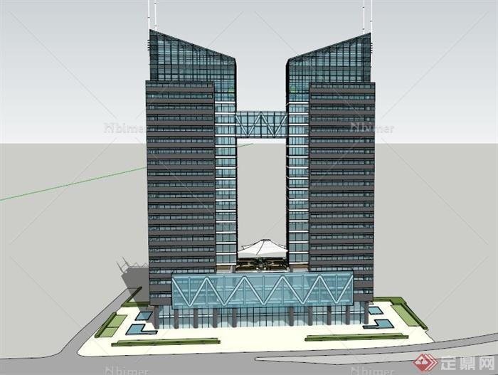 某现代双子式办公建筑设计SU模型