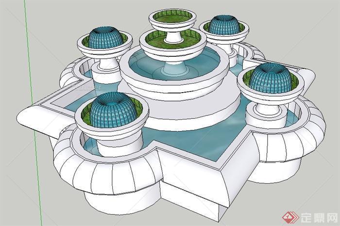 现代组合喷泉水池设计su模型