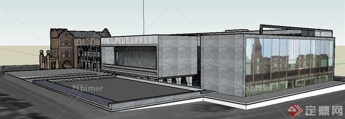 现代多层文化馆建筑设计su模型