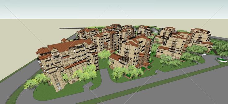 西班牙风格多层住宅小区(51195)su模型下载