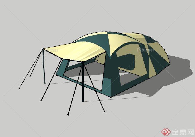 黄色绿色拼接多人野营帐篷设计SU模型[原创]
