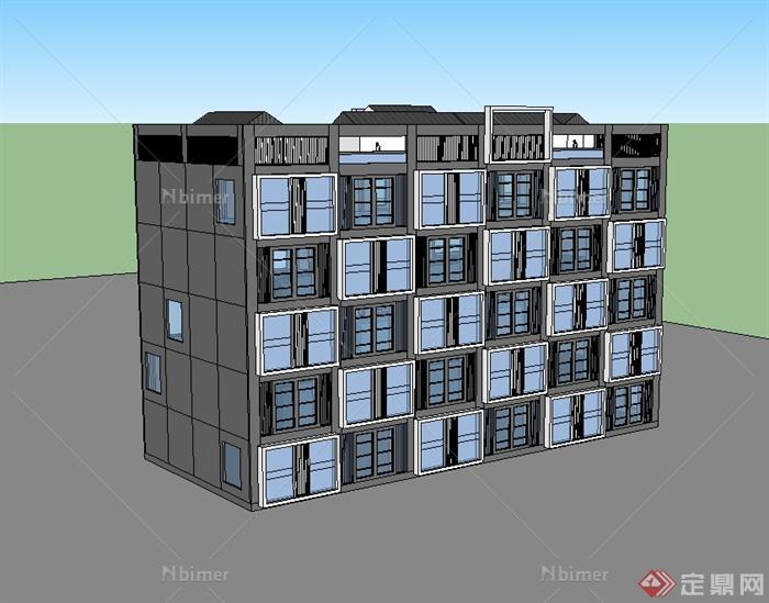 现代中式风格科技园区办公楼建筑楼设计su模型[原