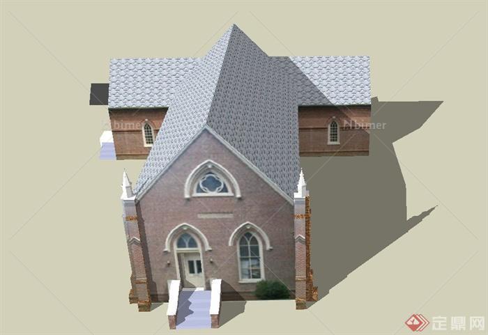 某单层T字形教堂建筑设计SU模型