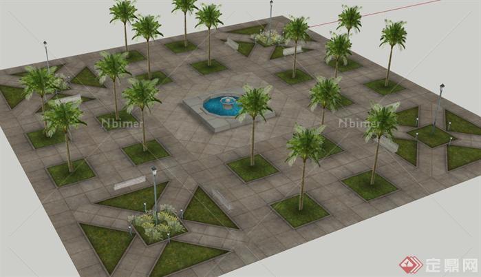某现代风格小型广场景观规划设计方案SU模型