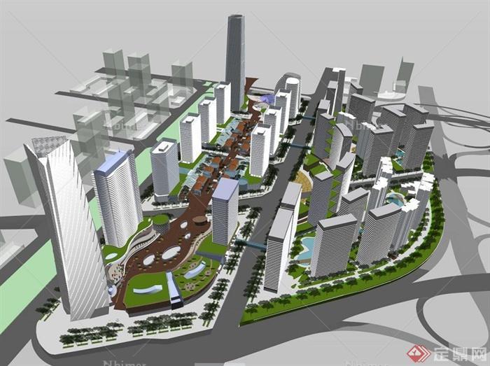 现代中式商业街区建筑设计su模型