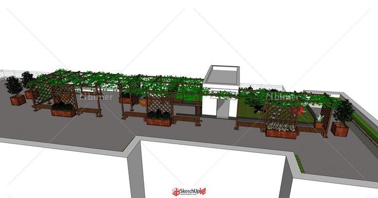 学习sketchup一周的成果，办公楼屋顶花园（自用