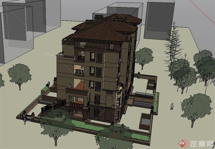 新古典六层住宅建筑设计SU模型