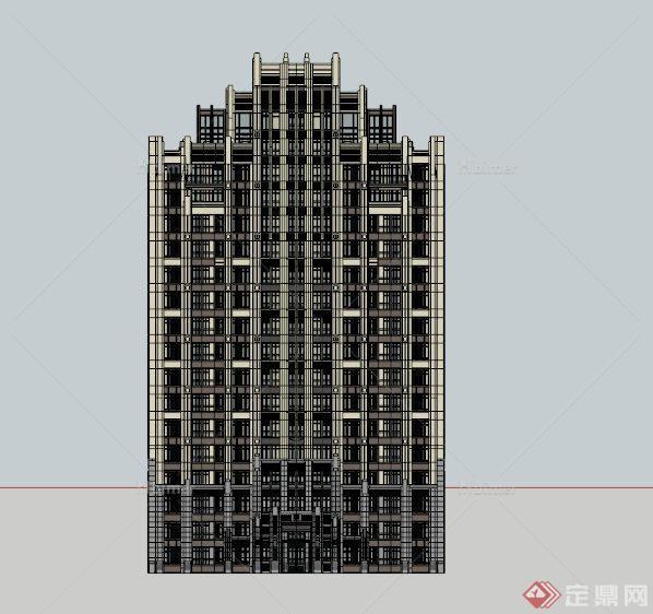现代对称高层住宅建筑SU模型[原创]