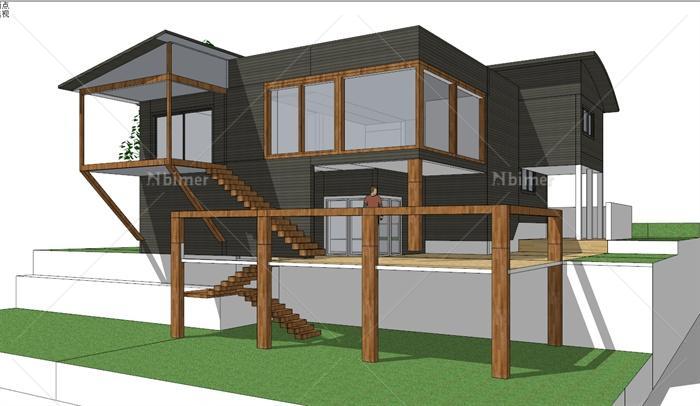 现代木质小别墅SketchUp模型[原创]