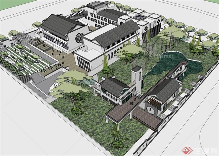 某新中式会所建筑景观设计su模型