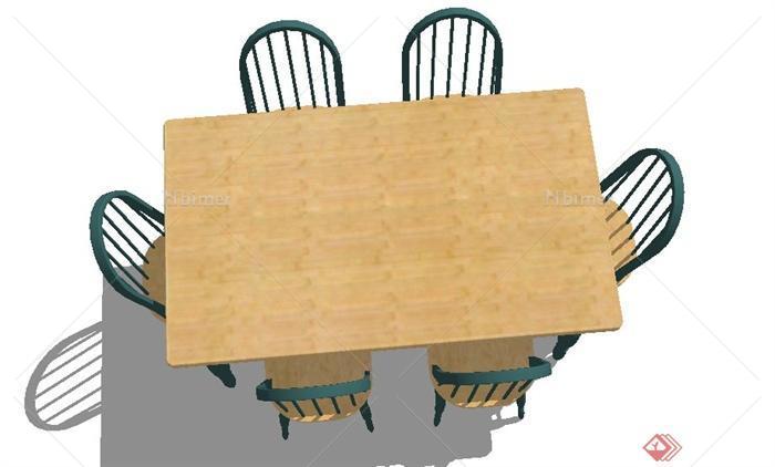 室内木质六人餐桌椅SU模型